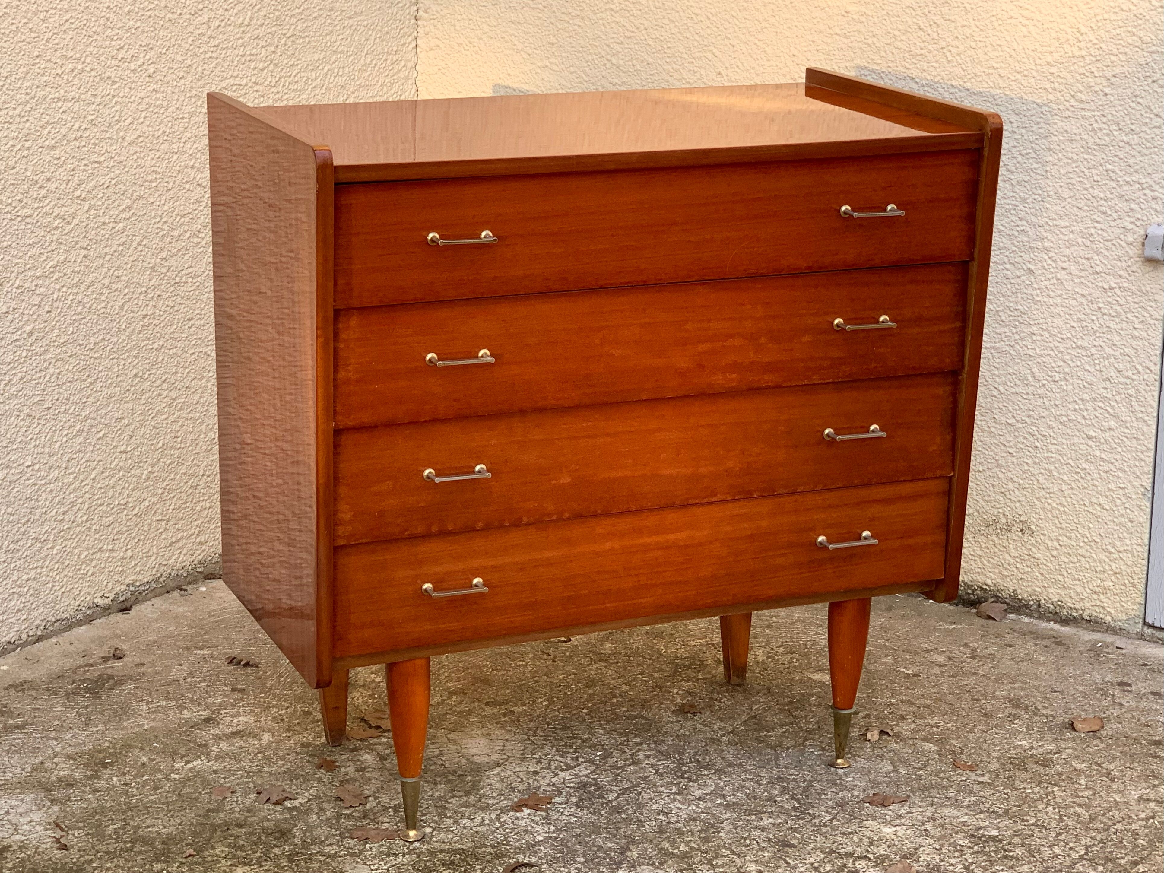 Vintage varnished teak chest of drawers 1970