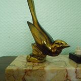 Art deco lamp, to pose, marble base, brass bird decoration, opaline - 40s