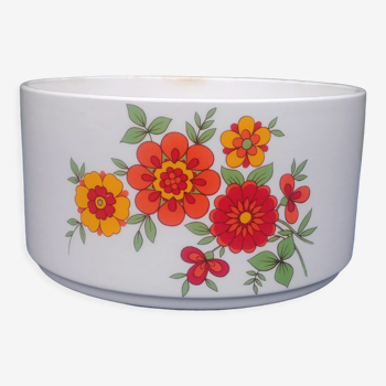 Porcelain salad bowl from the earthenware factory Ochies MDL model Quebec Vintage décor orange flowers