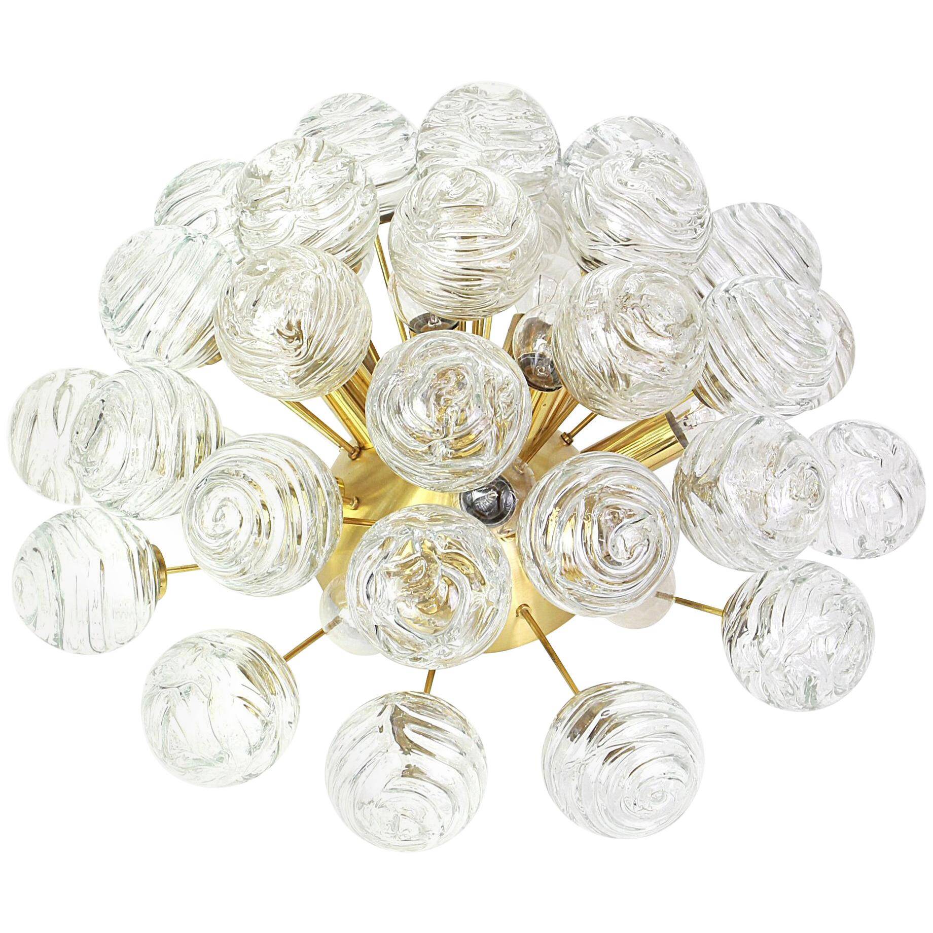 Spectacular Sputnik ceiling lights with glass snowballs by Doria, Germany, 1970s
