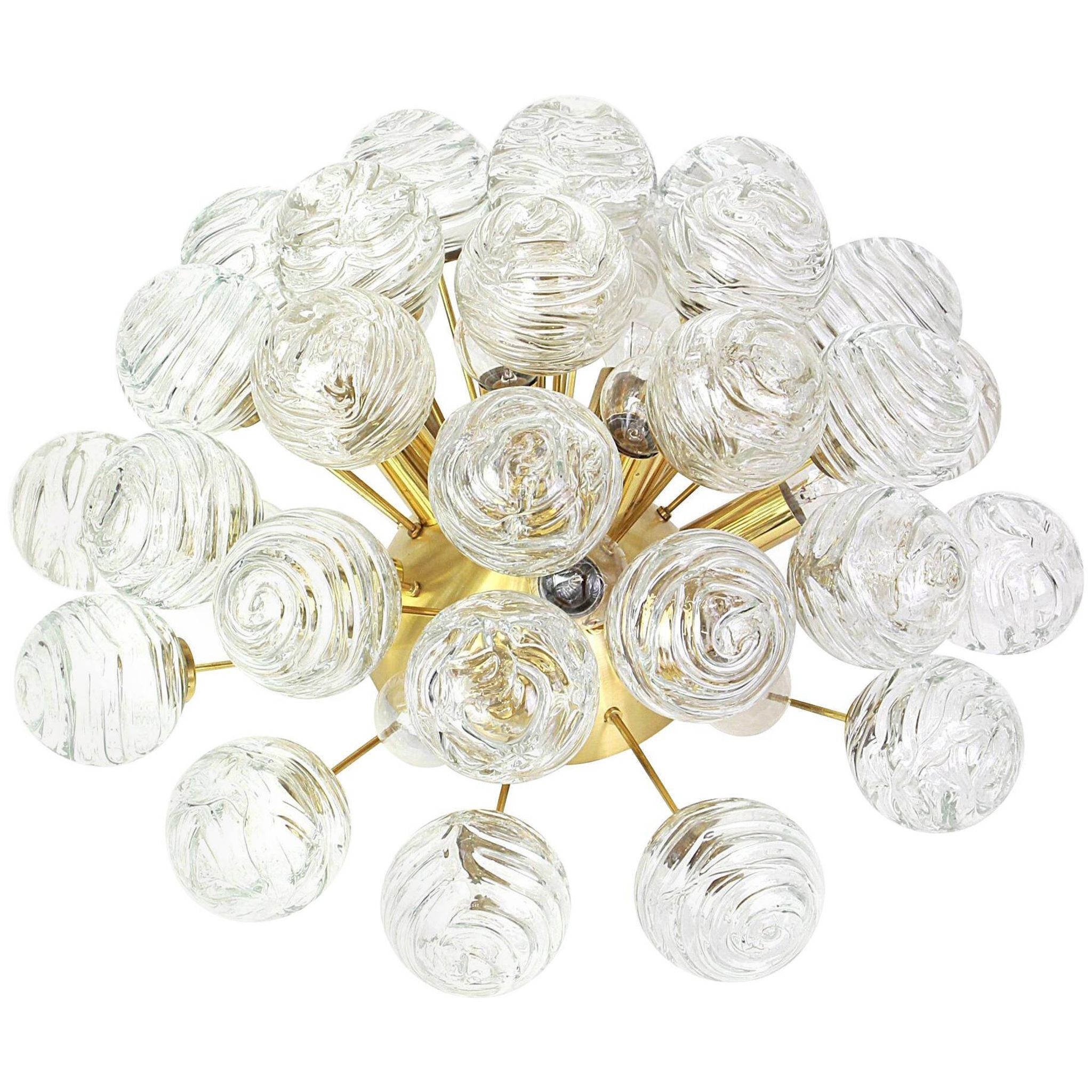 Spectacular Sputnik ceiling lights with glass snowballs by Doria, Germany, 1970s