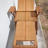 Chaise longue rotin ancienne chilienne transat rotin dossier rabattable, repose-pieds amovible