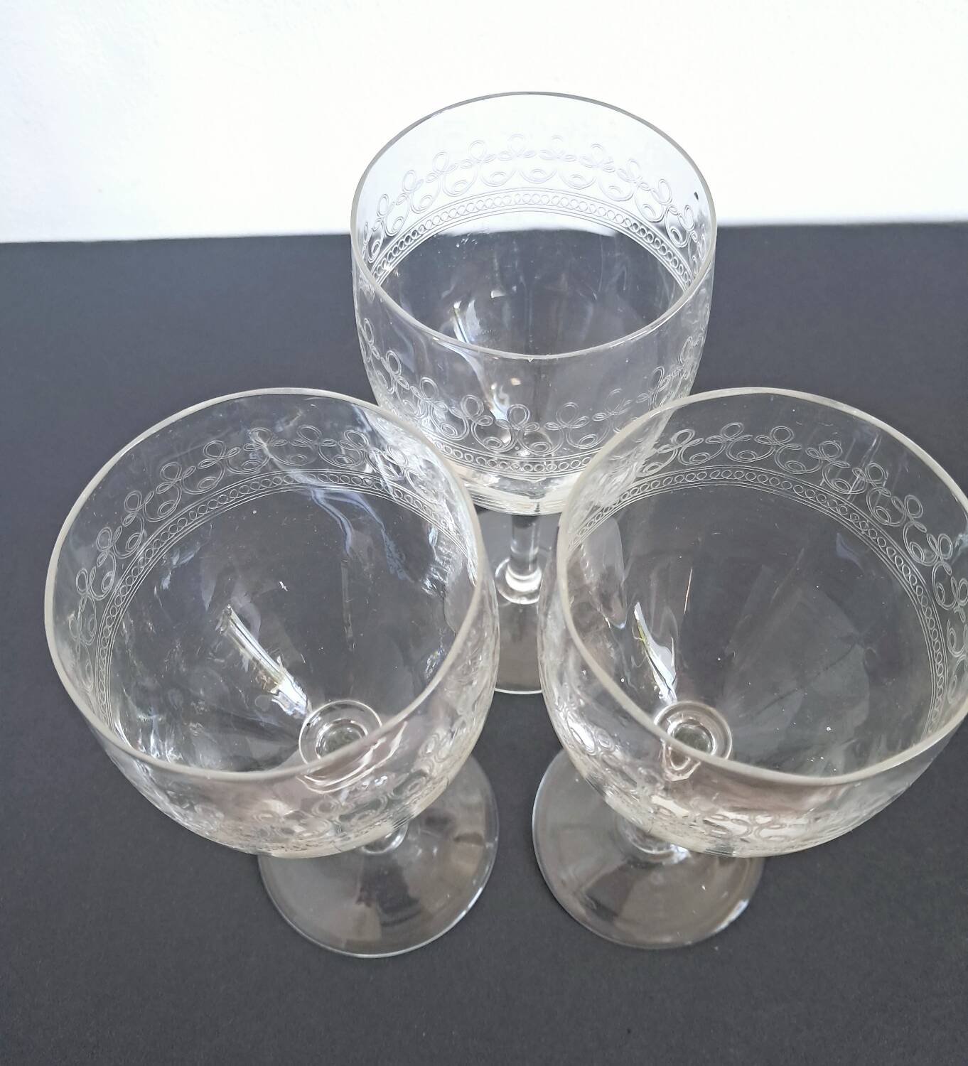 3 old guilloche glasses from the 20s