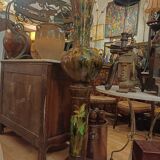 Large ceramic vase on a column, 1.49 meters tall, circa 1900, in its original condition.