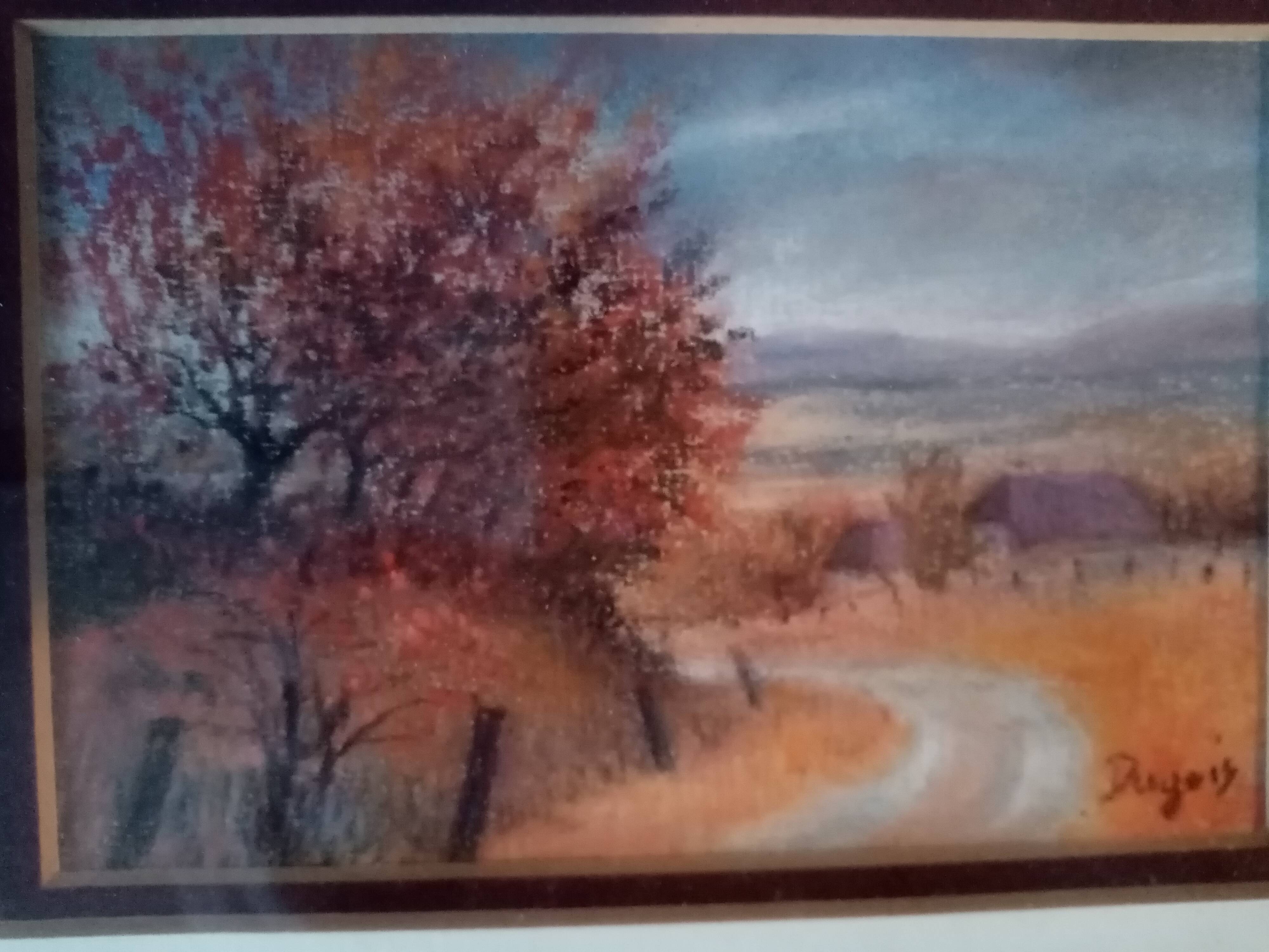 Old pastel painting of Vosges landscape signed Antoine Dugois