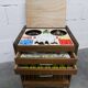 Unique 1960s bedside table with 15 complete games, compass legs, 1960s