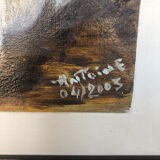 Tableau huile antoine barques bord de mer + cadre bois doré #a220