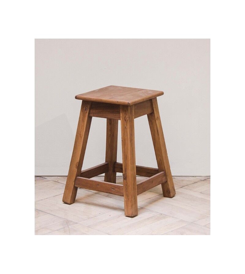 Vintage wooden stool square seat