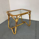 Vintage Bohémien Rattan Bamboo and Glass Side Table from Rohé Noordwolde,