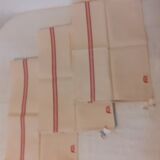 3 Old mestizo linen and cotton tea towels stripes and red initials cross stitches l3