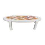 Vintage oval wooden and ceramic coffee table signed Dan - Vallauris
