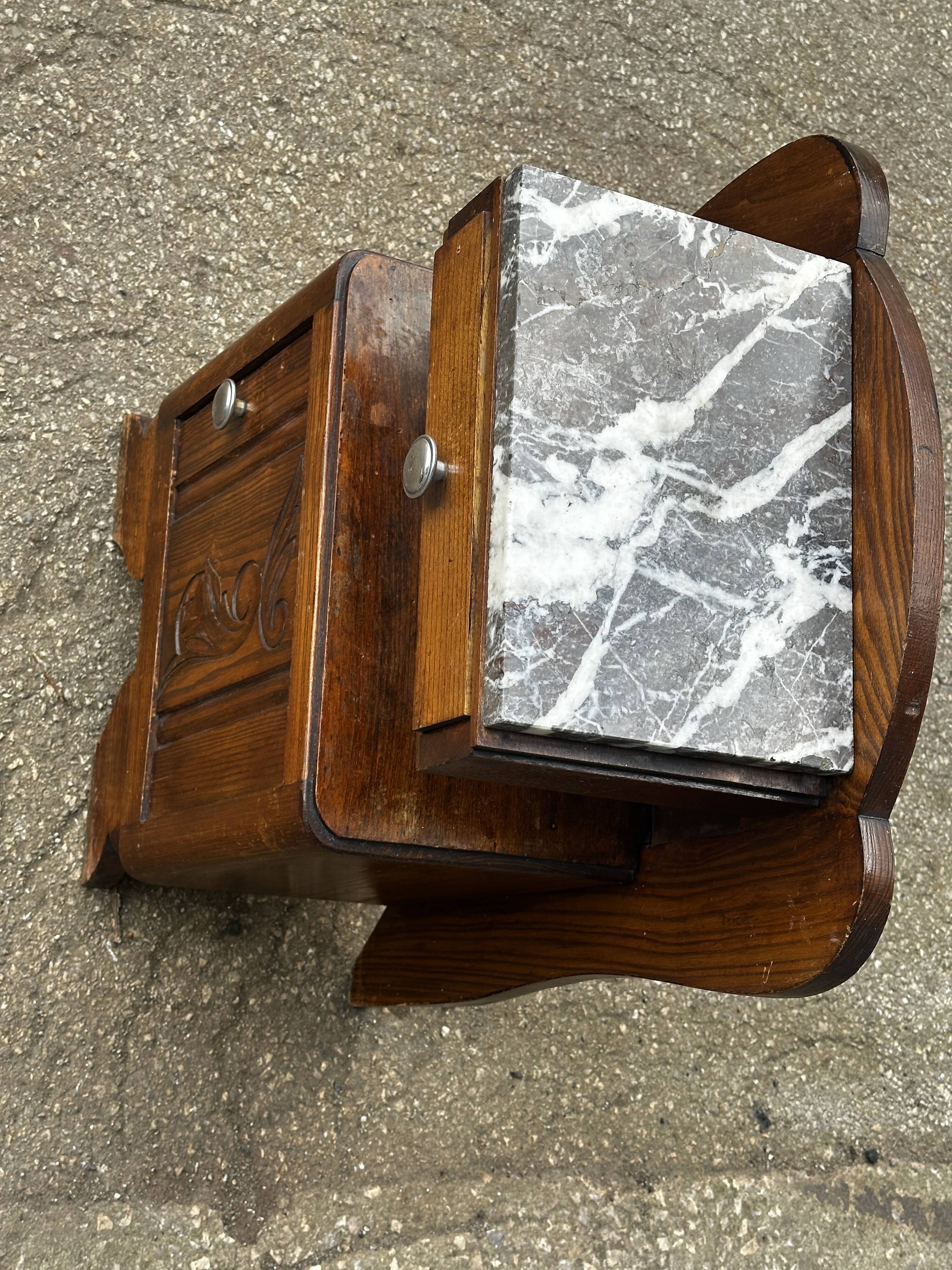 Art Deco bedside table in oak and marble