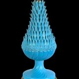 1.05 m pineapple lamp in turquoise ceramic on a gilded wooden base from the 1950s