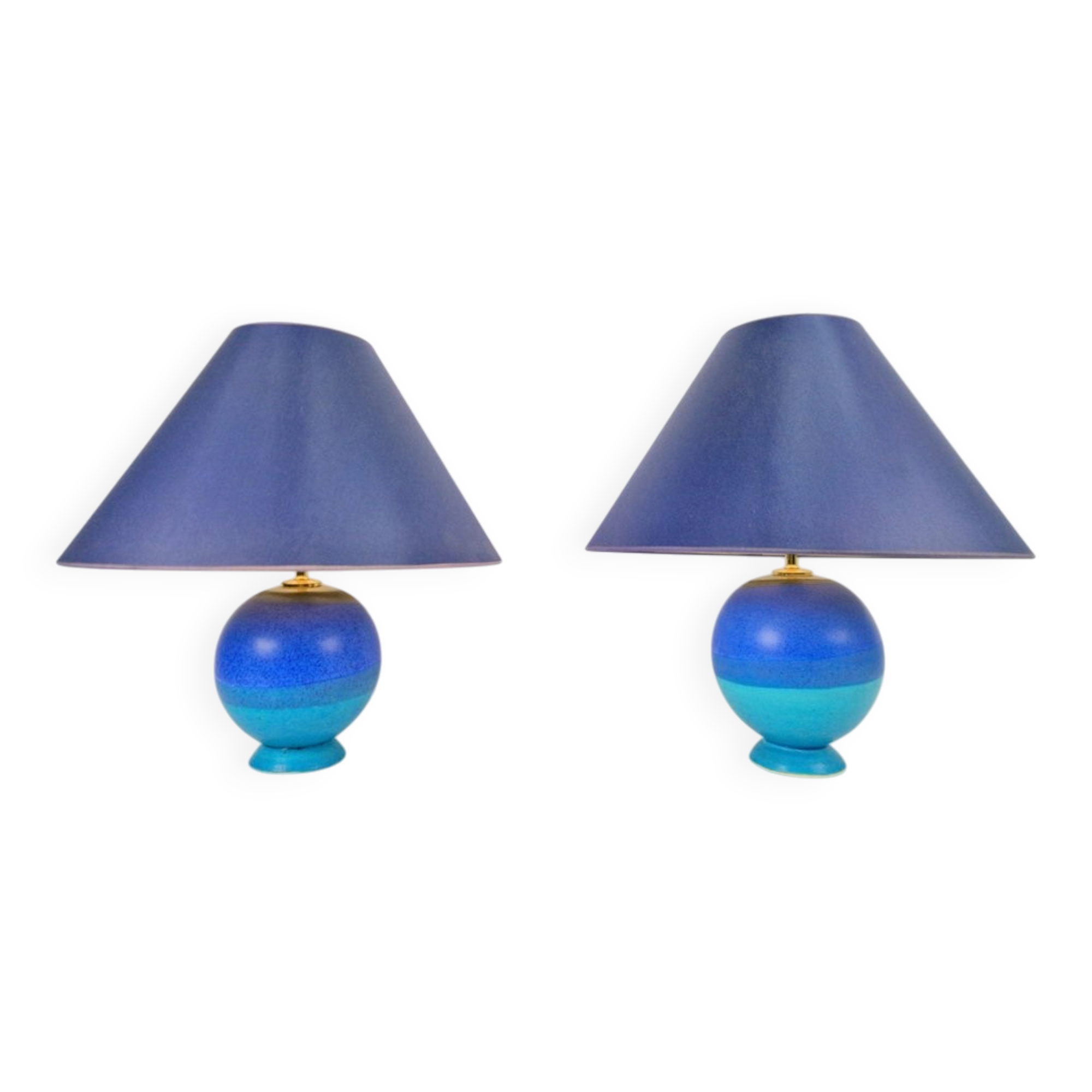 Lampes de table sphériques en céramique bleue vintage, années 1970, ensemble de 2