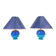 Lampes de table sphériques en céramique bleue vintage, années 1970, ensemble de 2