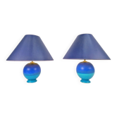 Lampes de table sphériques en céramique bleue vintage, années 1970, ensemble de 2