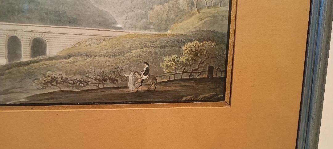 19th Century Watercolour on Paper – Landscape with Aqueduct and Bridge