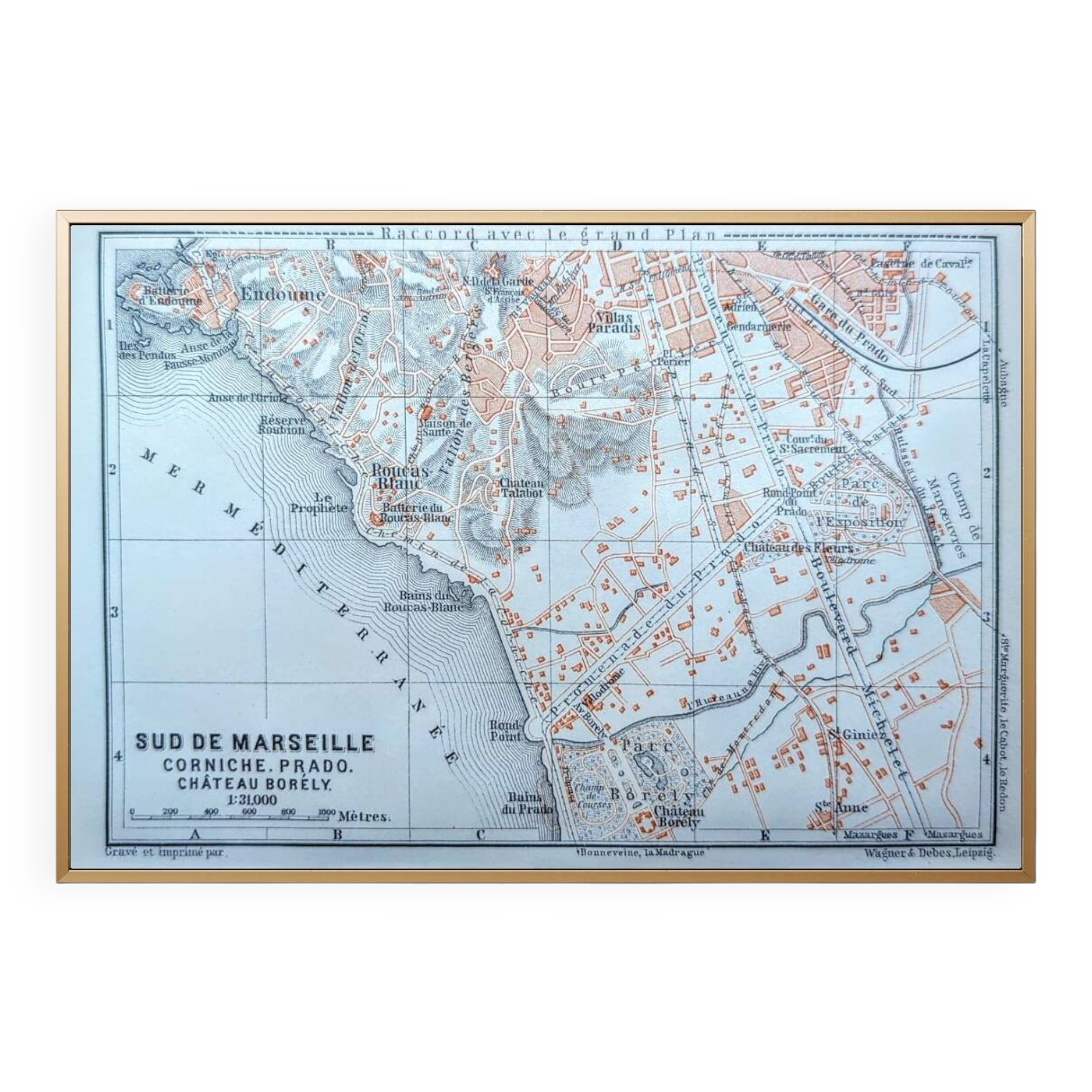 Map of southern Marseille, Vintage 1910