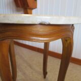 Table basse Ronde-Bois sculpté-Marbre blanc veiné-Style régence/louis XV