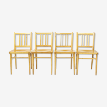 Suite de 4 chaises à manger par TON en chêne blond, Tchécoslovaquie années 1960