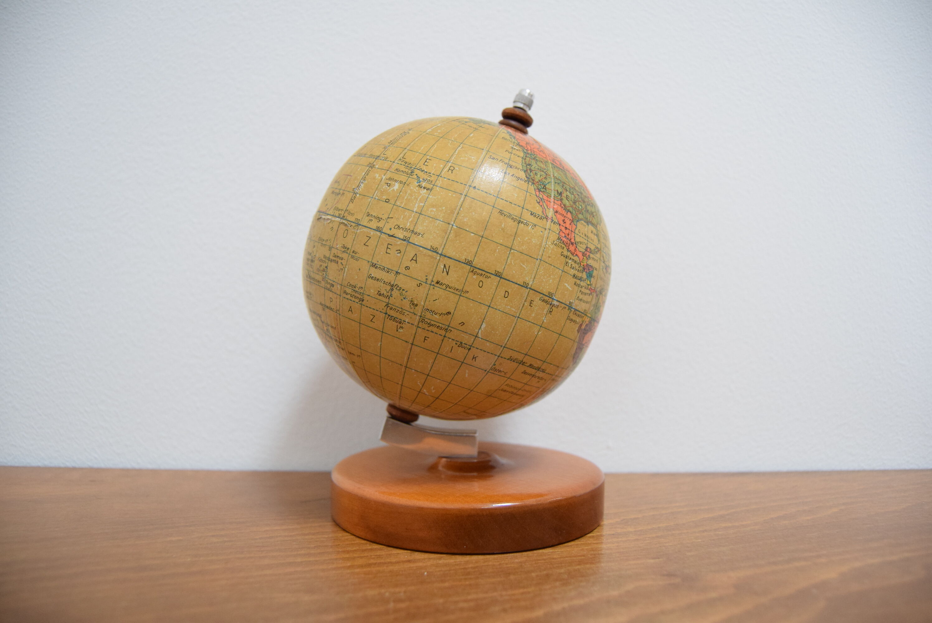 Mid-century Small Globe with  Wooden Base, by prof Paul Rath,1950‘s