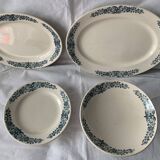 4 blue and white service dishes Alesia Longchamp Iron Land early 20th century