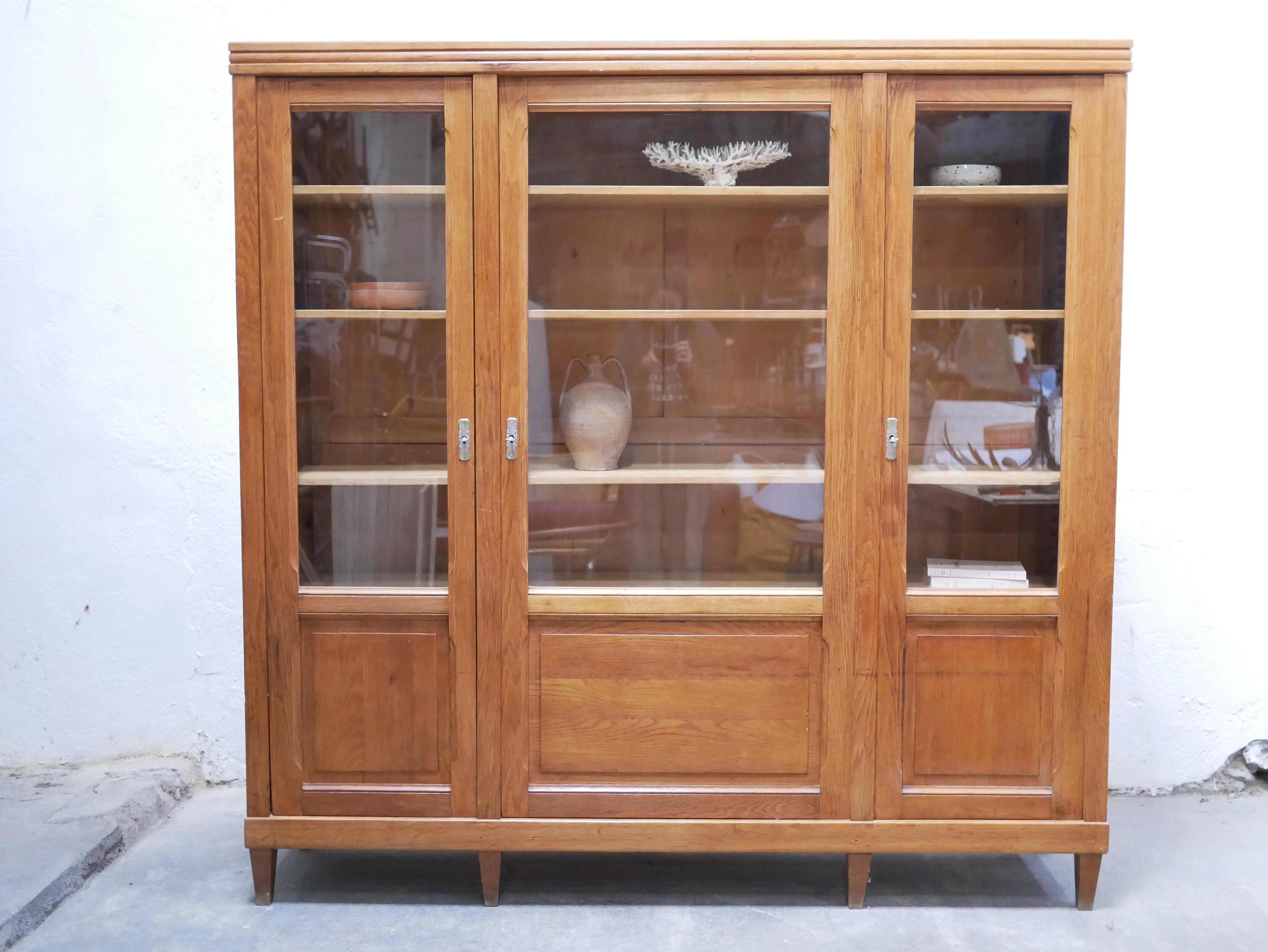 Vintage wooden glass bookcase cabinet