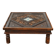 Large square vintage coffee table in wood, glass, and metal decor.