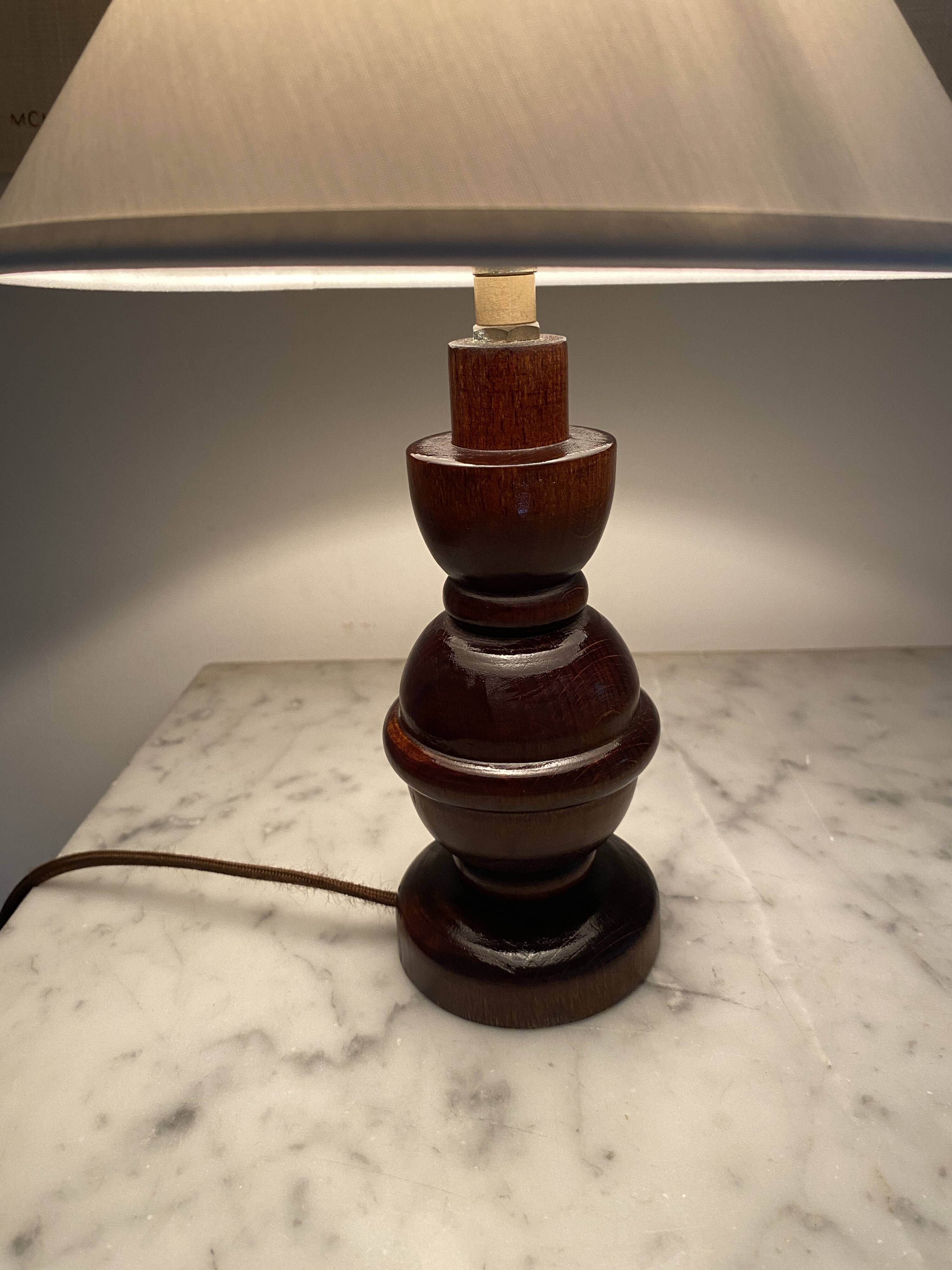 Lampe bois, câble neuf soie, abat-jour neuf