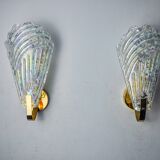 Pair of frosted leaf wall lights, Murano glass, Italy, 1970