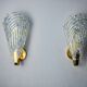 Pair of frosted leaf wall lights, Murano glass, Italy, 1970
