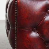 Red Cowhide Leather Chesterfield Side Table with Glass Top
