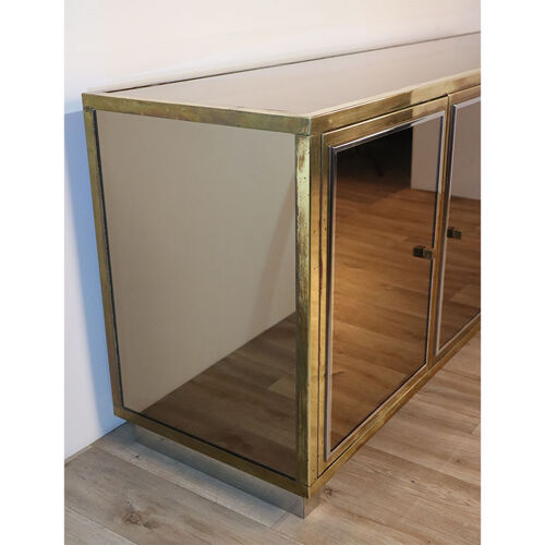 Vintage sideboard by Michel Pigneres in mirrors and brass 1970