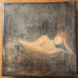 Oil on canvas signed female nude reading