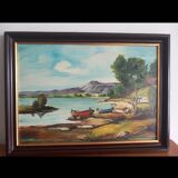 Marine with Shimmering Boats – Knife Oil by Louis D. Garrido