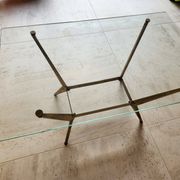 Table basse vintage (années 50) plateau en verre - pieds en bronze