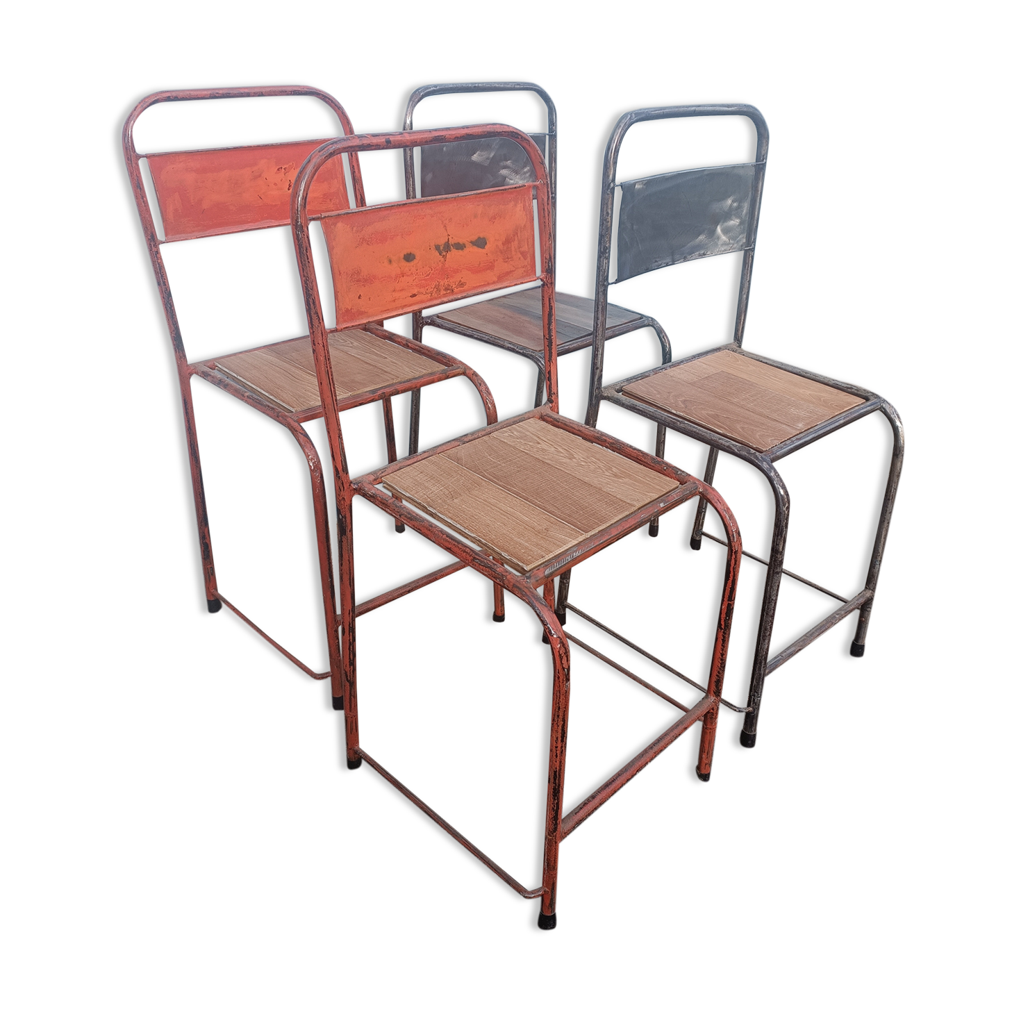 4 antique metal wooden chairs