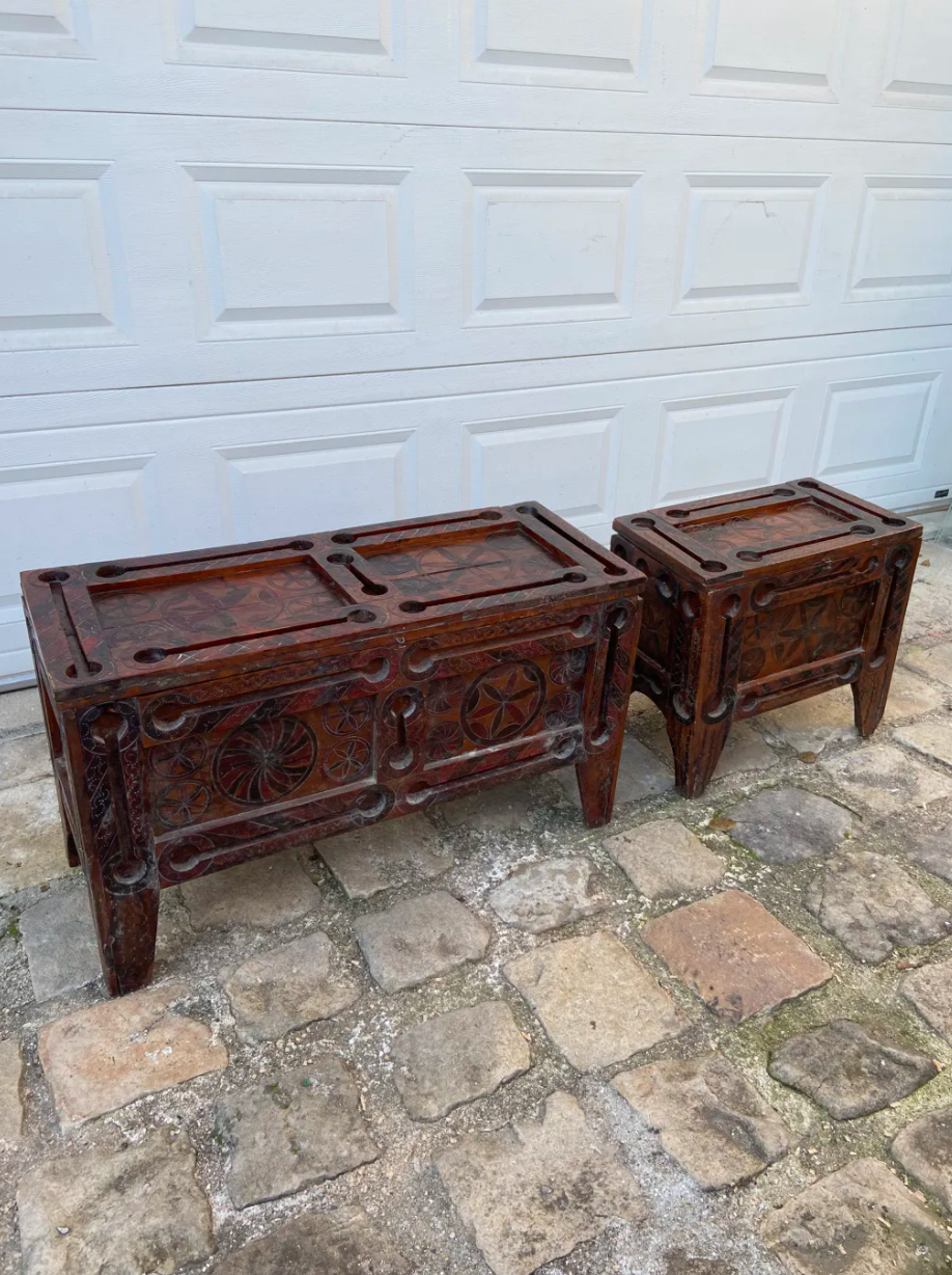 Set of Moroccan cedar wood chests