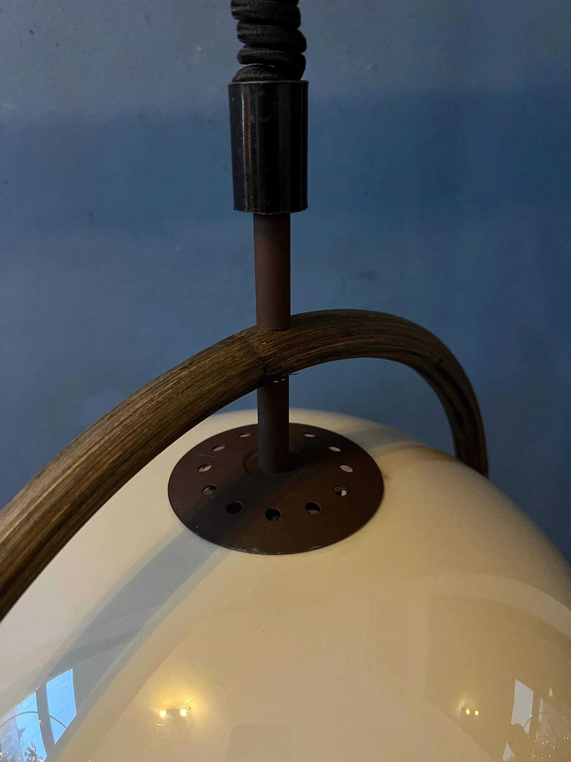 Space Age mushroom pendant light in bamboo Dijkstra Mid Century
