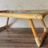 Folding tray parrots and flowers fiber and rattan