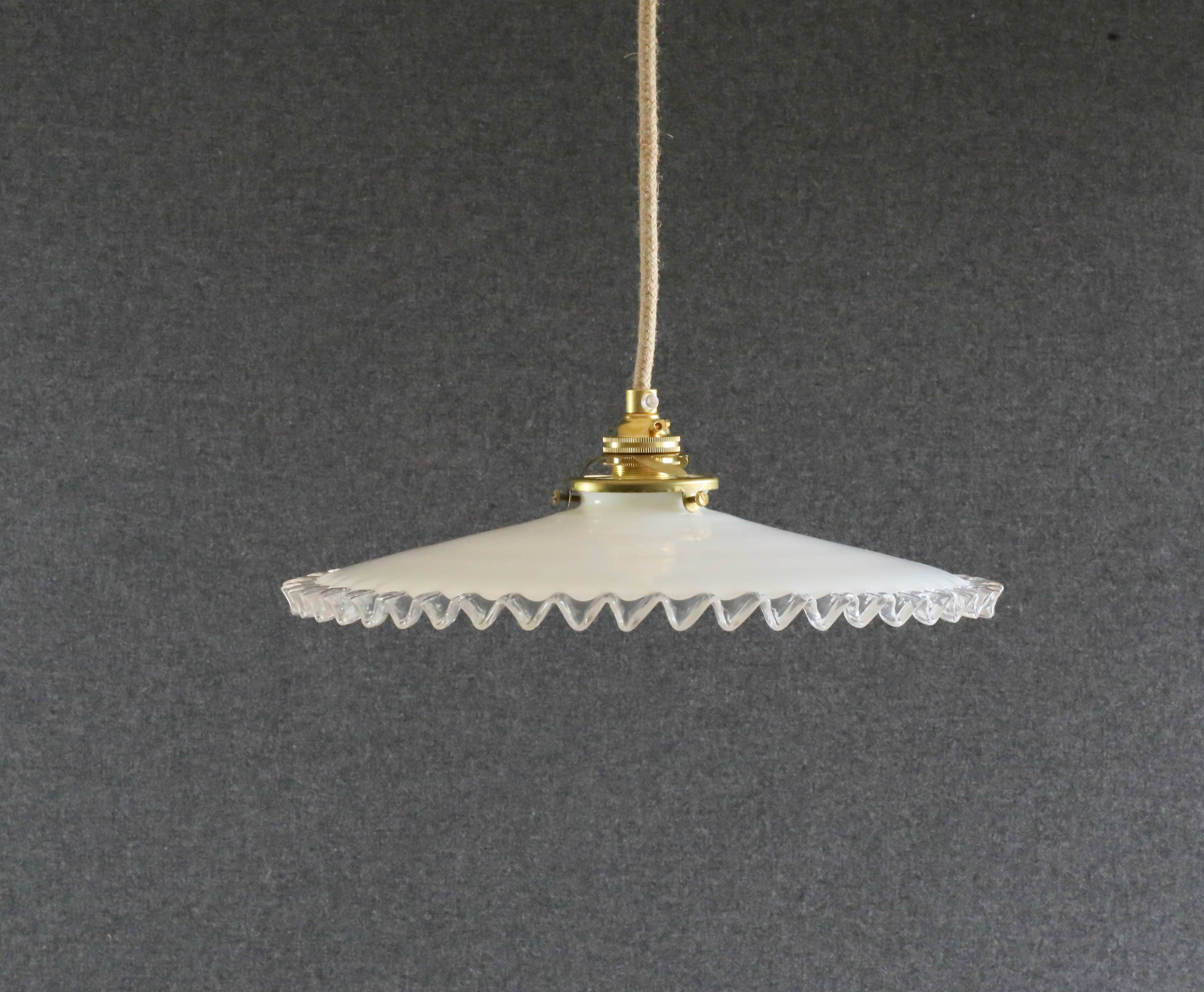 pendant light in antique glass - opaline - white - new socket and cable