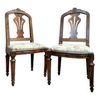 Paire De Chaises En Noyer D’époque Louis XVI XVIII Eme Siècle