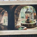 Peinture de Fontaines  à l’huile encadré