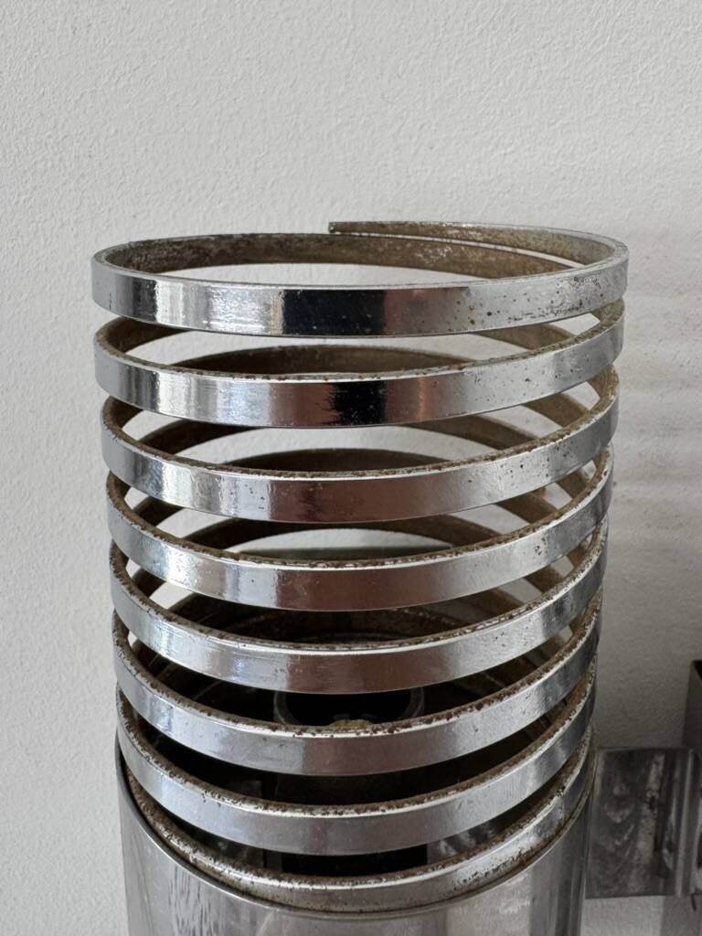 Pair of vintage double wall lights in chrome metal, France, 1970.