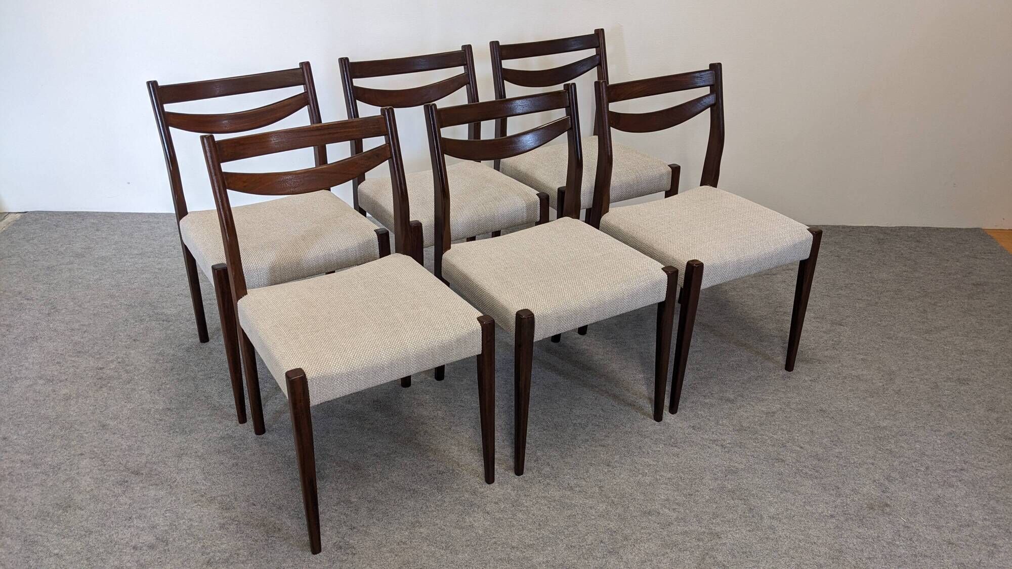 Set of 6 Scandinavian style teak chairs, France circa 1970.