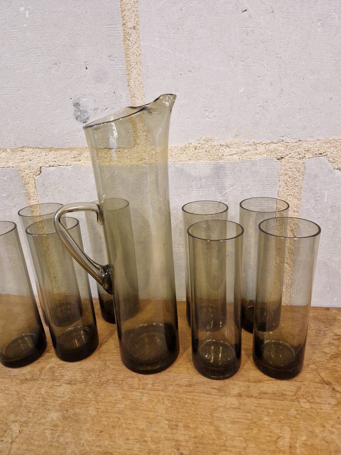 Service of 9 Pieces in Blown Glass Orangeade