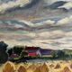 Oil on panel haystacks 20th century whitewashed frame