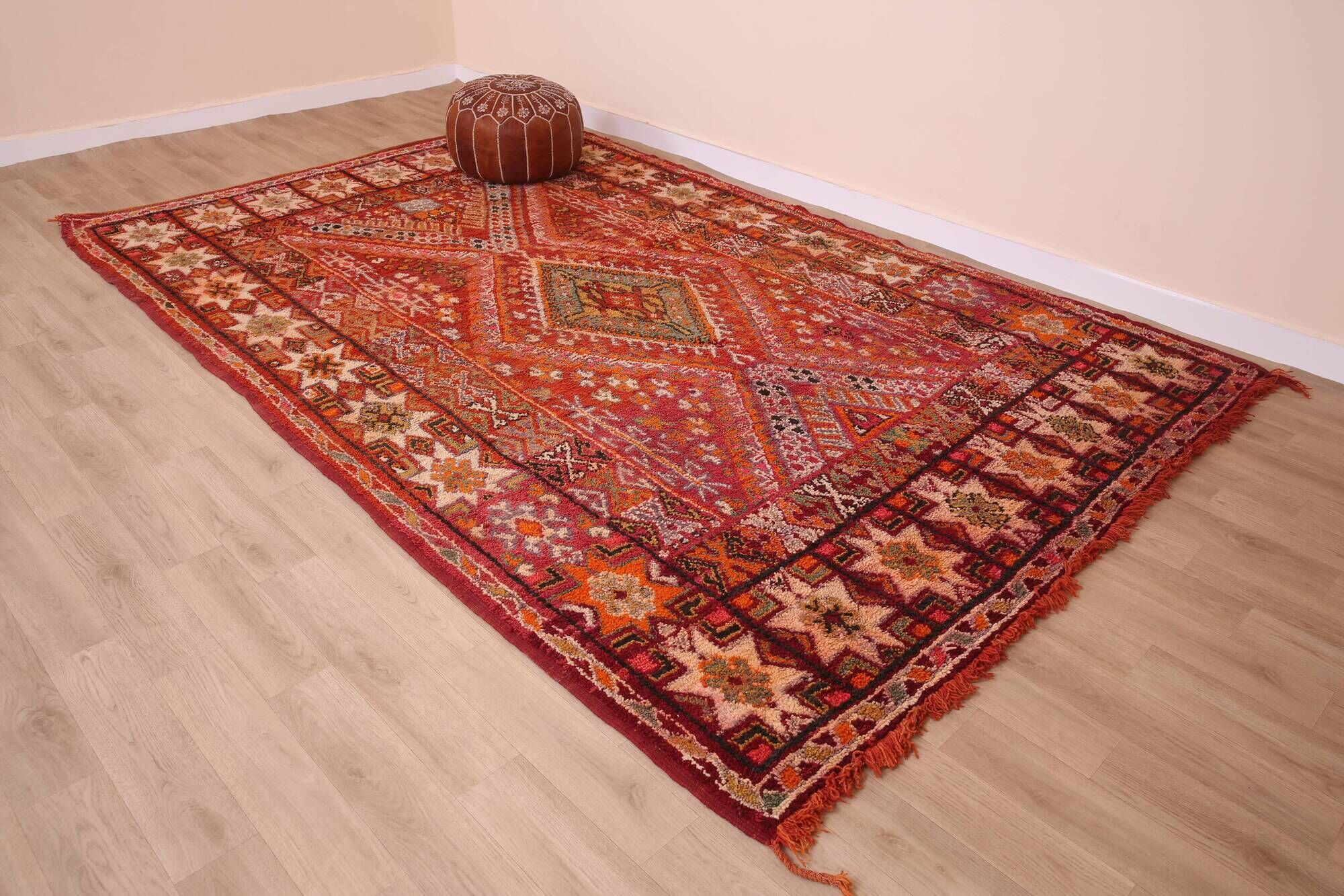 Vintage Moroccan Wool Rug 214 x 325 cm, Berber Handmade Rug Unique