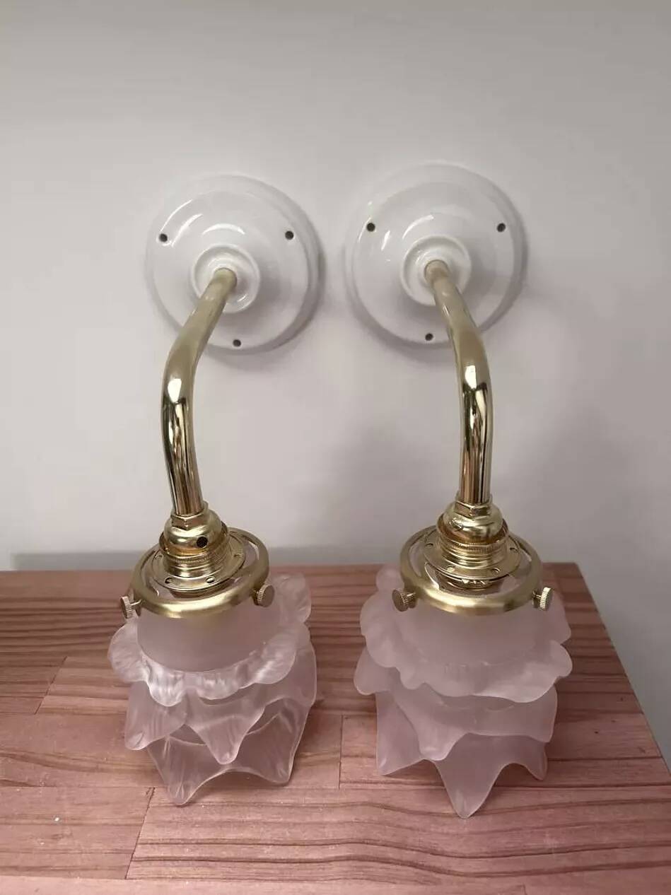 Pair of pink Art Deco wall sconces