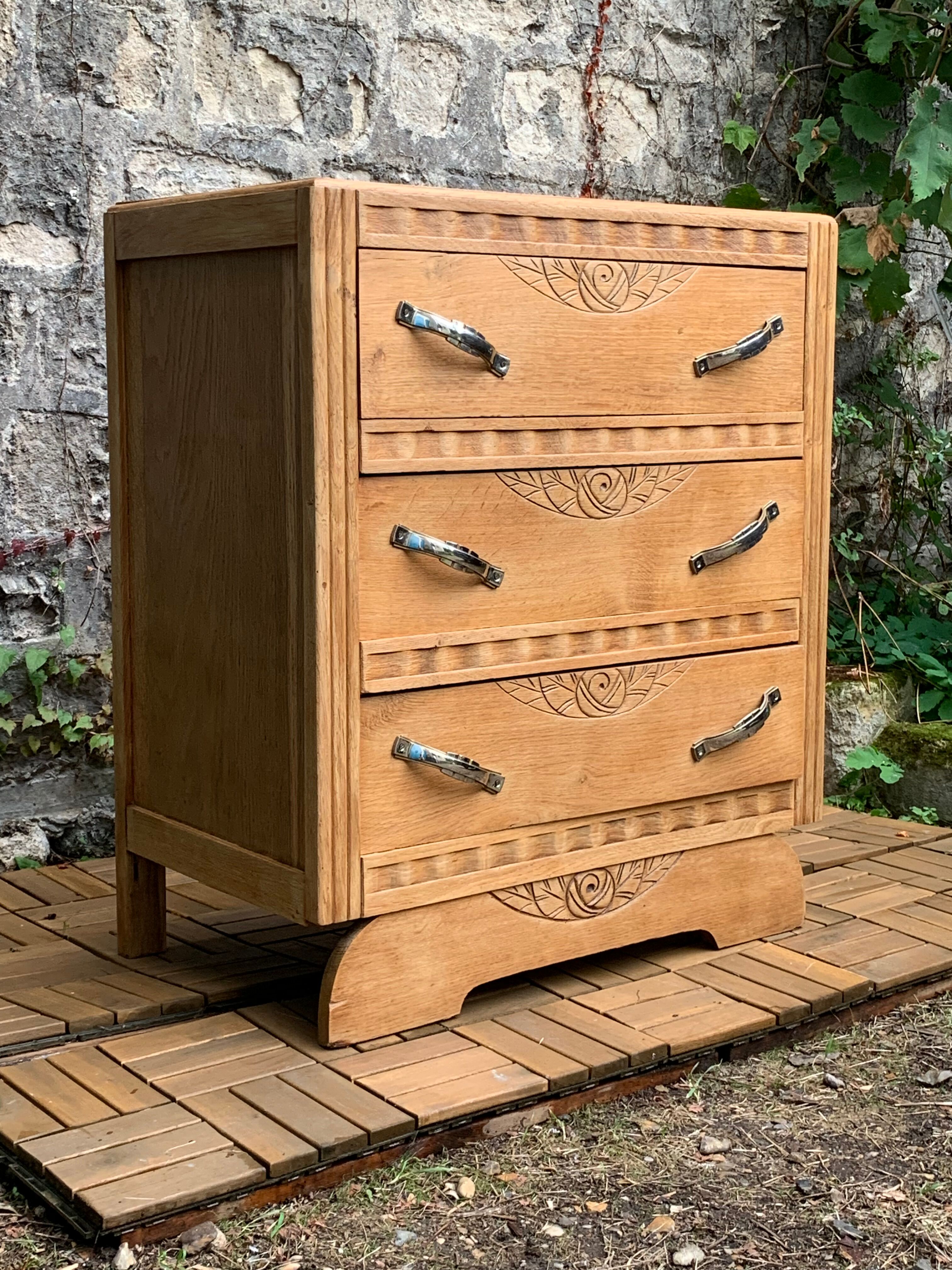 1930s Art Deco chest of drawers in raw wood